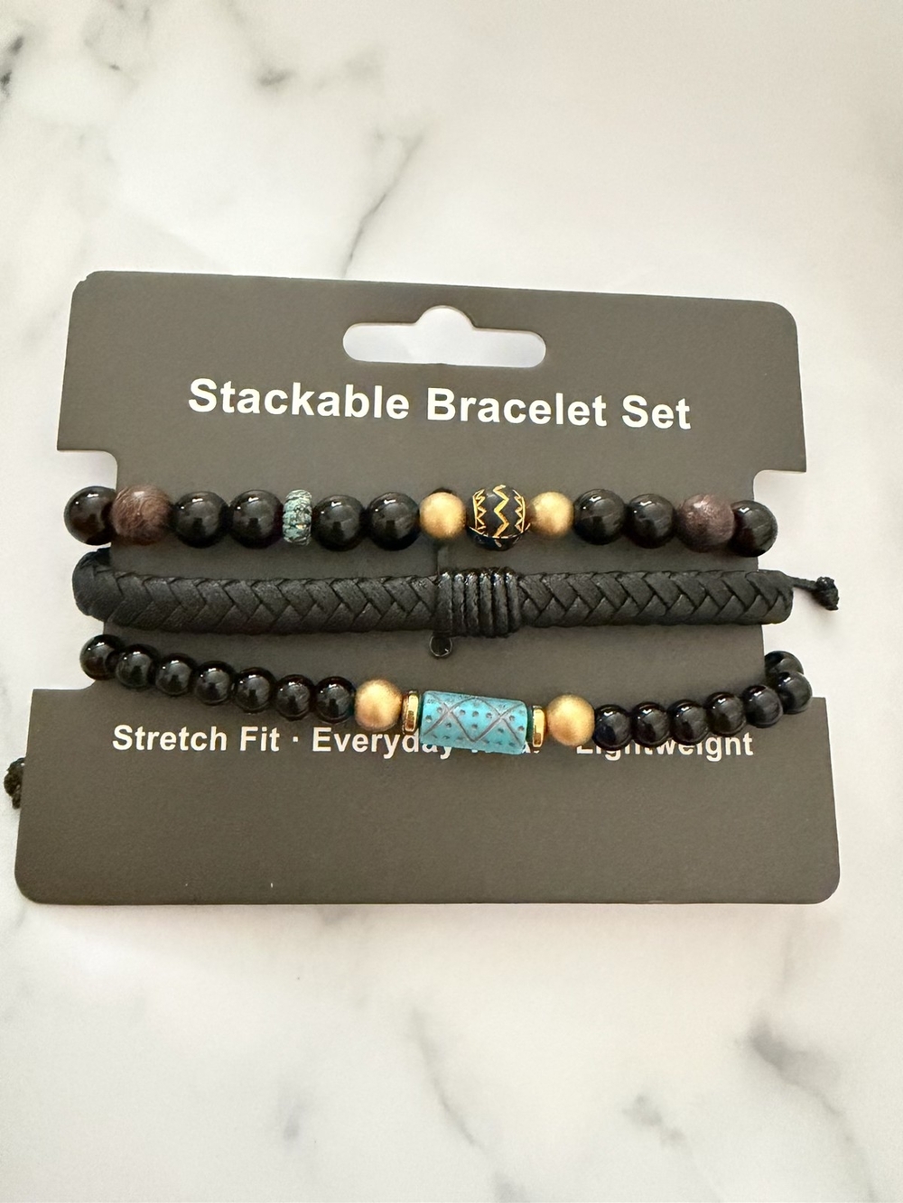 Legacy  Black Bead & Turquoise Accent Stackable Bracelet Set